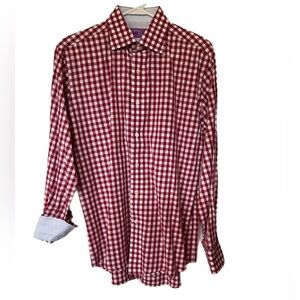 Lorenzo Uomo, Trim Fit, French Cuff, Red Checkered Dress Shirt Men’s 15.5 32/33